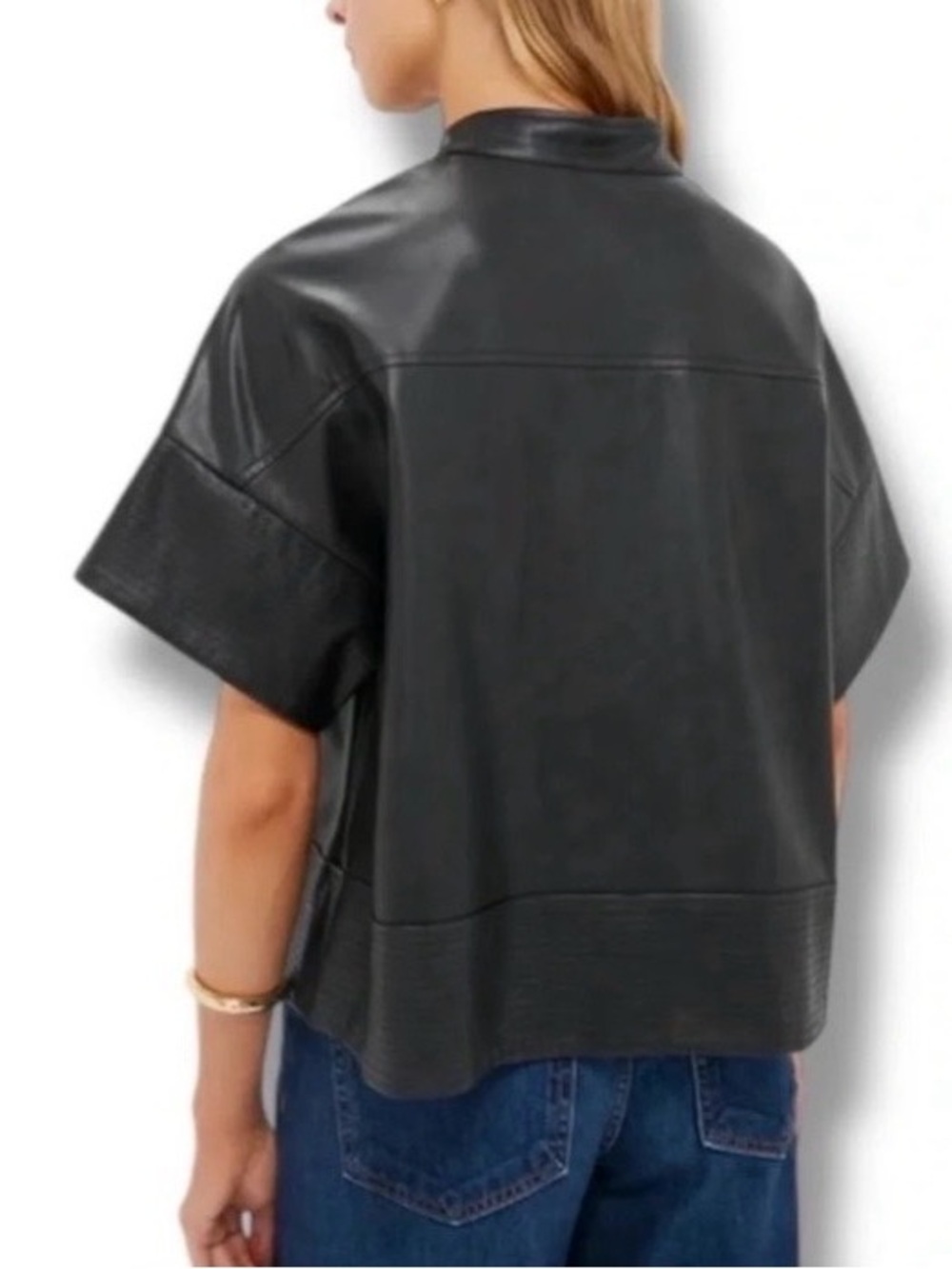 Tuckernuck women’s Black‎ Short Sleeve Shirt Jacket Top Size M Vegan Suede - Picture 2 of 15